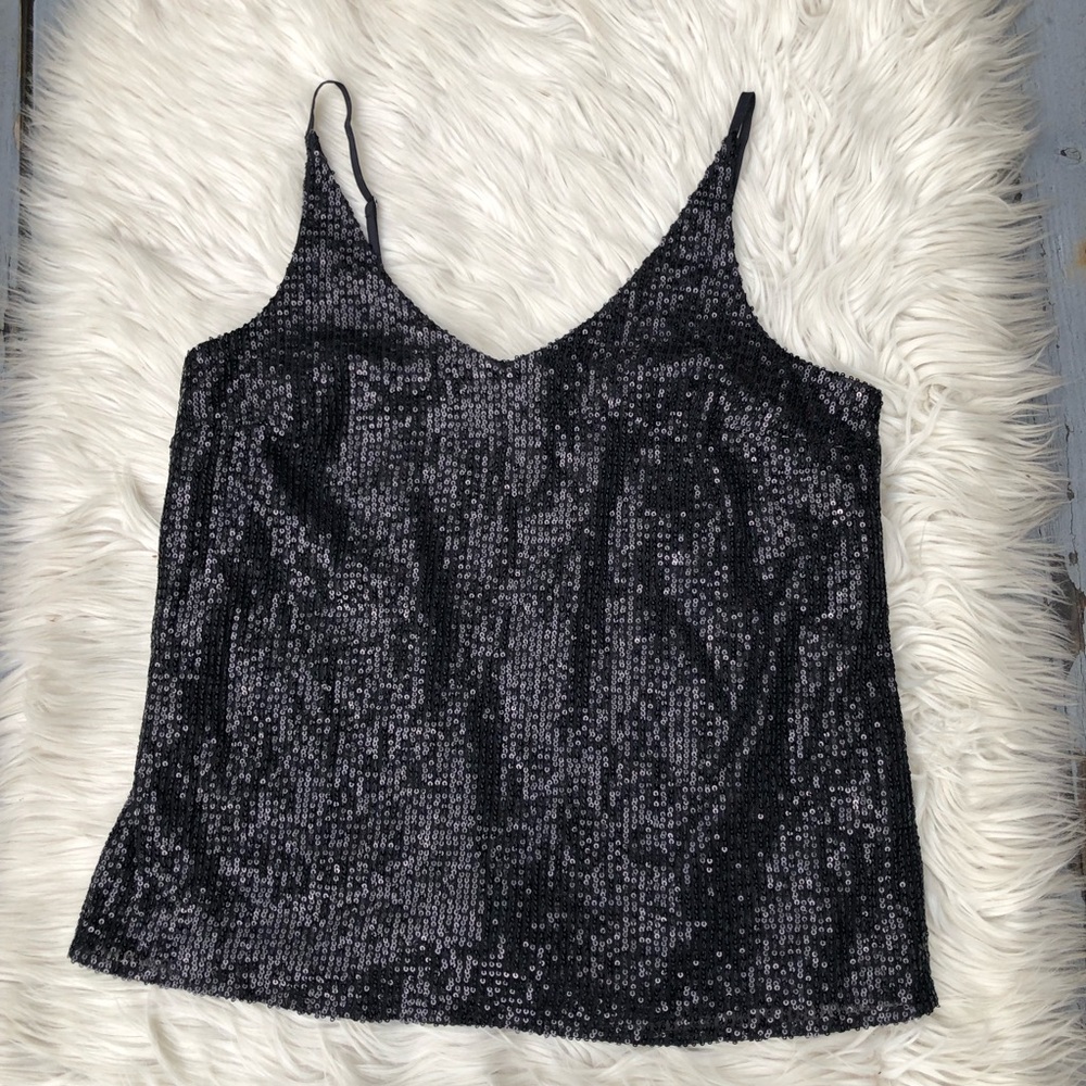 Banana Republic Holidays Sequin Bling Glam V-neck Black Cami Top size M NWT